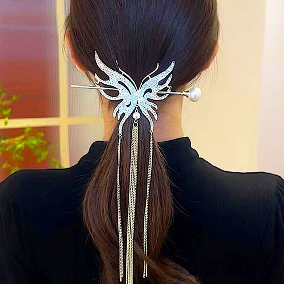 Rhinestone Gold Butterfly Hair Stick Chopsticks Hair Accessory - Picture 3 of 7